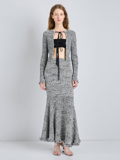 Proenza Schouler Full Length Fron Image of model wearing Colette Top in Popcorn Slub in Plaster Multi