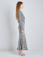 Proenza Schouler Full Length Side Image of model wearing Colette Top in Popcorn Slub in Plaster Multi