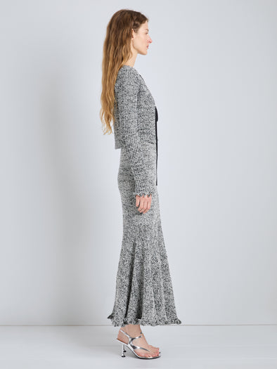 Proenza Schouler Full Length Side Image of model wearing Colette Top in Popcorn Slub in Plaster Multi