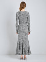 Proenza Schouler Full Length Back Image of model wearing Colette Skirt in Popcorn Slub in Plaster Multi