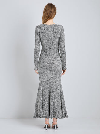 Proenza Schouler Full Length Back Image of model wearing Colette Top in Popcorn Slub in Plaster Multi