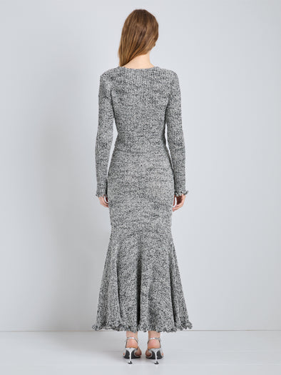 Proenza Schouler Full Length Back Image of model wearing Colette Top in Popcorn Slub in Plaster Multi