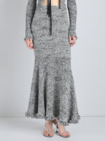 Proenza Schouler Detail Image of model wearing Colette Skirt in Popcorn Slub in Plaster Multi