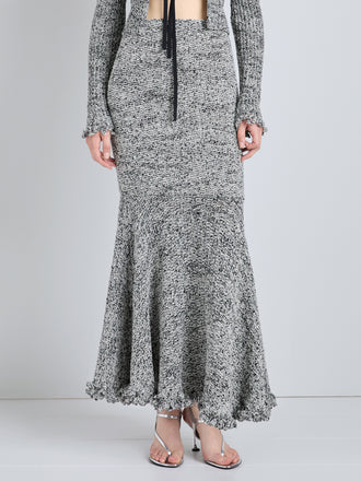 Proenza Schouler Detail Image of model wearing Colette Skirt in Popcorn Slub in Plaster Multi