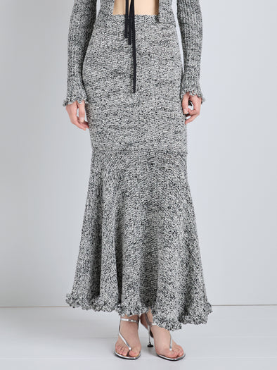 Proenza Schouler Detail Image of model wearing Colette Skirt in Popcorn Slub in Plaster Multi