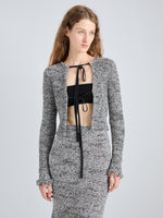 Proenza Schouler Detail Image of model wearing Colette Top in Popcorn Slub in Plaster Multi