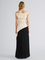 Proenza Schouler Back Full length image of model wearing the Daliah Dress in Satin Back Crepe in Ecru Black