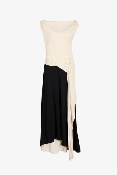 Proenza Schouler Still life image of Daliah Dress in Satin Back Crepe in Ecru Black