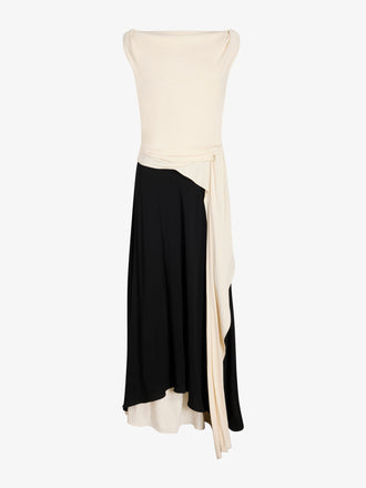 Proenza Schouler Still life image of Daliah Dress in Satin Back Crepe in Ecru Black