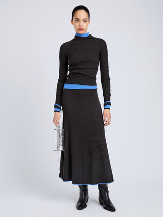 Proenza Schouler Front full length image of model wearing Carly Skirt in Souffle Knit in Chicory