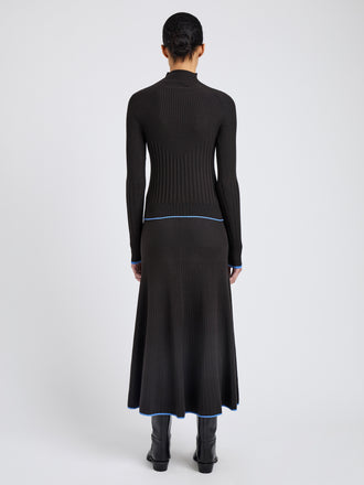 Proenza Schouler Back full length image of model wearing Carly Skirt in Souffle Knit in Chicory