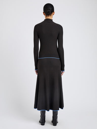 Proenza Schouler Back full length image of model wearing Carly Skirt in Souffle Knit in Chicory