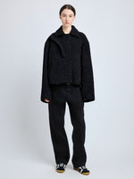 Front image of model wearing Darcy Jacket in Brushed Wool Cashmere in black