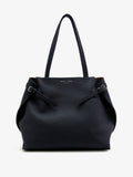 Front image of Days Tote in Pebbled Calf Skin in BLACK with sides cinched