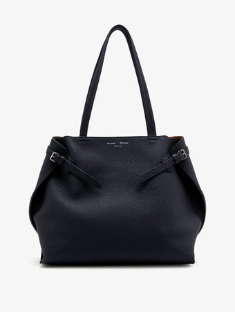 Front image of Days Tote in Pebbled Calf Skin in BLACK with sides cinched