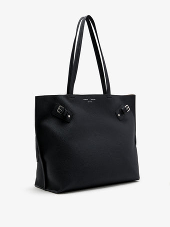 Side image of Days Tote in Pebbled Calf Skin in BLACK