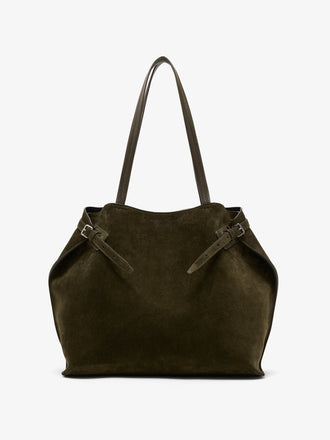 Proenza Schouler Front image of Days Tote in Soft Suede in Olive with sides cinched