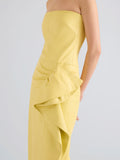 Proenza Schouler detail image of model wearing Alonna Dress in Leather in Pale Yellow