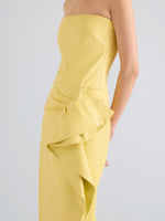 Proenza Schouler detail image of model wearing Alonna Dress in Leather in Pale Yellow