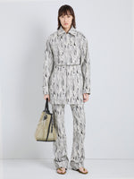 Proenza Schouler Full Length Front Image of model wearing Della Jacket in Marble Double Jacquard in White Multi