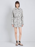 Proenza Schouler Full Length Front Image of model wearing Della Jacket in Marble Double Jacquard in White Multi