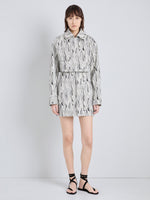 Proenza Schouler Full Length Front Image of model wearing Della Jacket in Marble Double Jacquard in White Multi