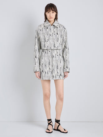 Proenza Schouler Full Length Front Image of model wearing Della Jacket in Marble Double Jacquard in White Multi