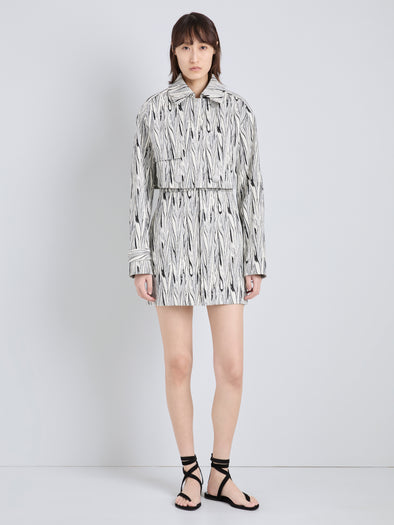 Proenza Schouler Full Length Front Image of model wearing Della Jacket in Marble Double Jacquard in White Multi