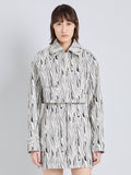 Proenza Schouler Cropped Front Image of model wearing Della Jacket in Marble Double Jacquard in White Multi