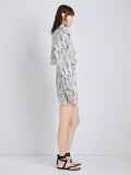 Proenza Schouler Full Length Side Image of model wearing Della Jacket in Marble Double Jacquard in White Multi