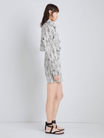 Proenza Schouler Full Length Side Image of model wearing Della Jacket in Marble Double Jacquard in White Multi