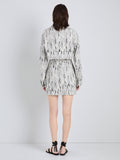 Proenza Schouler Full Length Back Image of model wearing Della Jacket in Marble Double Jacquard in White Multi