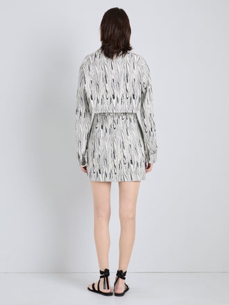Proenza Schouler Full Length Back Image of model wearing Della Jacket in Marble Double Jacquard in White Multi