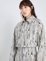 Proenza Schouler Detail Image of model wearing Della Jacket in Marble Double Jacquard in White Multi