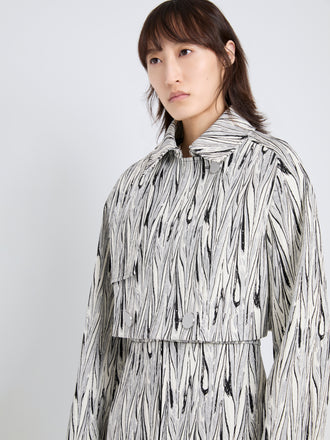 Proenza Schouler Detail Image of model wearing Della Jacket in Marble Double Jacquard in White Multi