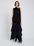 Proenza Schouler Front full length image of model wearing Denise Dress in Viscose Crepe in Black