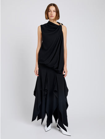 Proenza Schouler Front full length image of model wearing Denise Dress in Viscose Crepe in Black