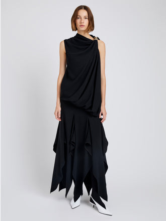 Proenza Schouler Front full length image of model wearing Denise Dress in Viscose Crepe in Black