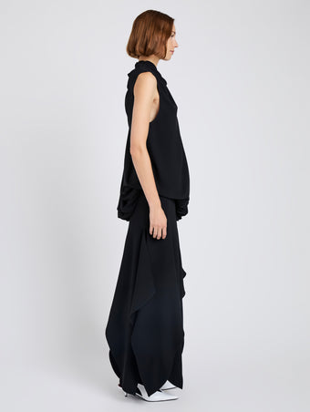 Proenza Schouler Side full length image of model wearing Denise Dress in Viscose Crepe in Black