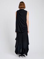 Proenza Schouler Back full length image of model wearing Denise Dress in Viscose Crepe in Black