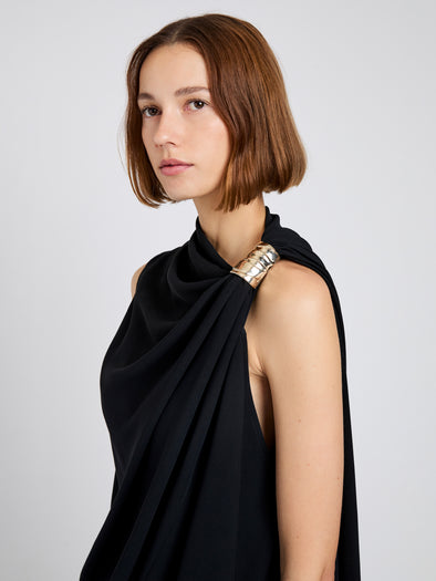 Proenza Schouler detail image of model wearing Denise Dress in Viscose Crepe in Black