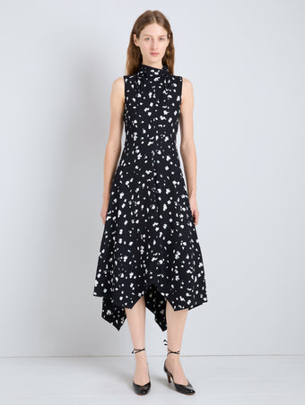 Proenza Schouler full length front image of Devora Dress in Printed Viscose in black multi