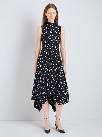 Proenza Schouler full length front image of Devora Dress in Printed Viscose in black multi