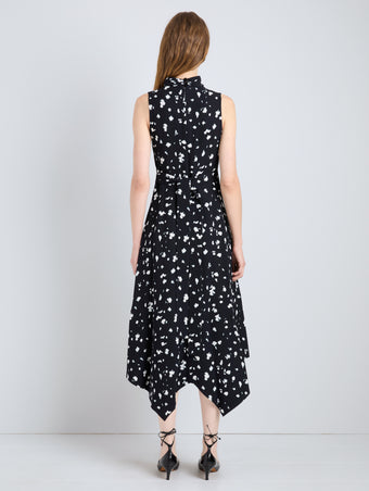 Proenza Schouler full length back image of Devora Dress in Printed Viscose in black multi