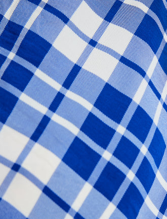 Proenza Schouler fabric detail of Hallie Dress in Crinkled Plaid in cobalt multi