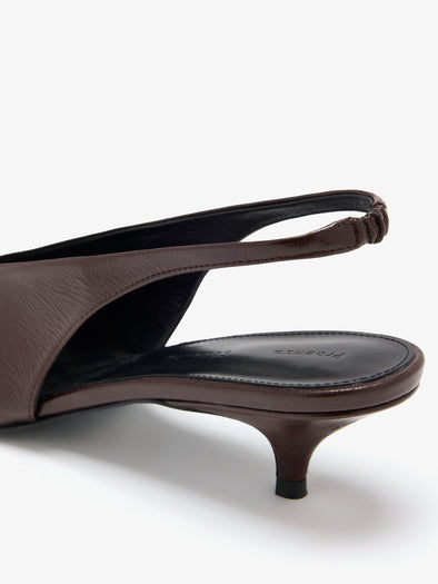 Proenza Schouler Still Life Detail Image of Slash Slingbacks in Slick Nappa in Chocolate