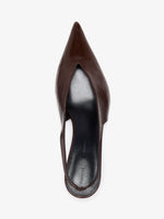 Proenza Schouler Still Life Aerial Image of Slash Slingbacks in Slick Nappa in Chocolate