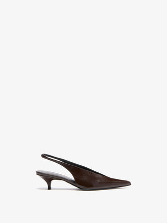 Proenza Schouler Still Life Front Image of Slash Slingbacks in Slick Nappa in Chocolate
