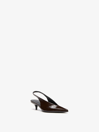 Proenza Schouler Still Life Side Image of Slash Slingbacks in Slick Nappa in Chocolate