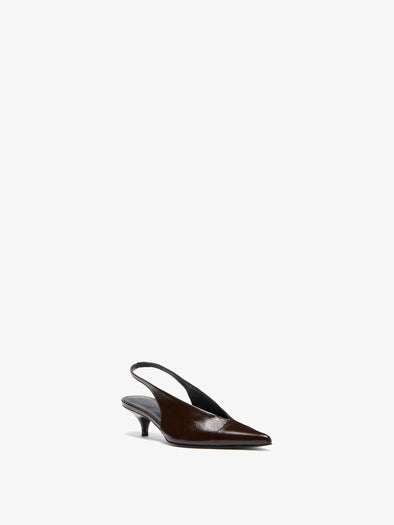 Proenza Schouler Still Life Side Image of Slash Slingbacks in Slick Nappa in Chocolate